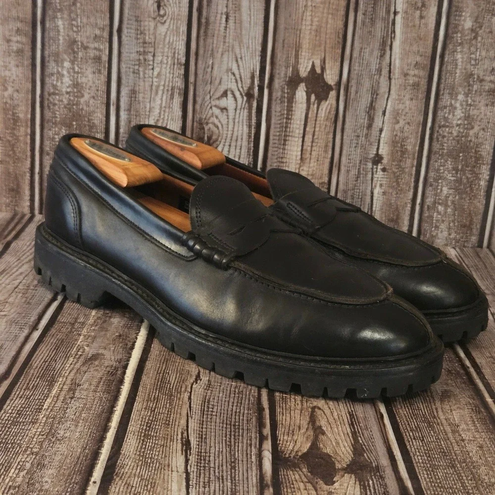 Sz 9 D Allen Edmonds Freeport Black Leather Weatherproof Lug Sole Penny Loafers